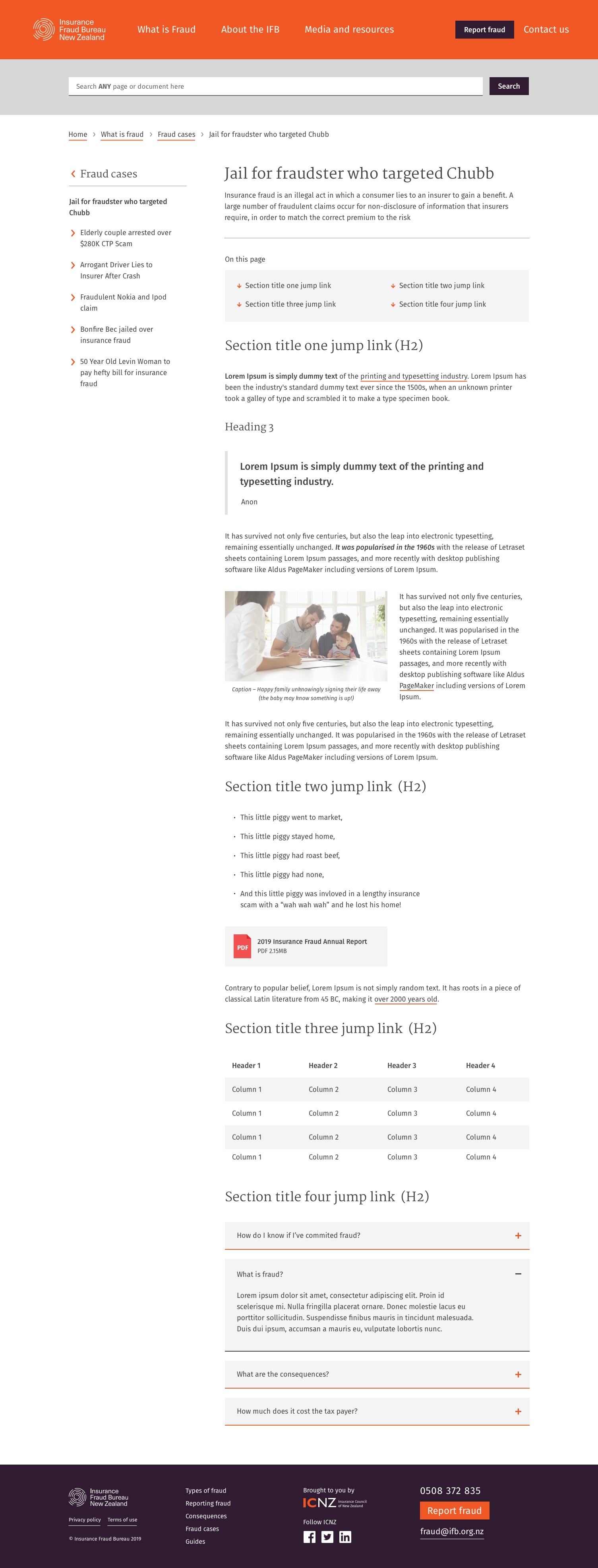 Insurance Fraud Bureau website — Standard page screen