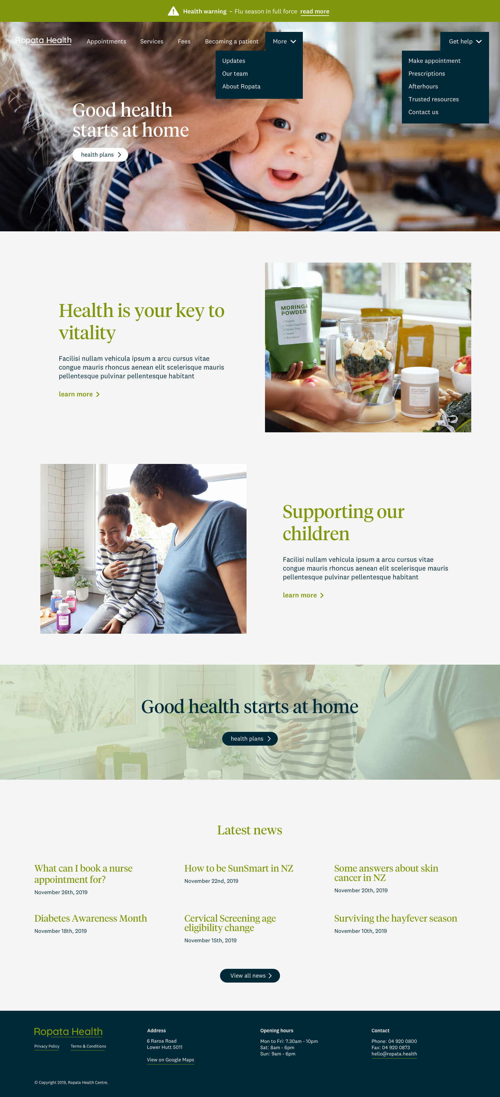 Ropata Health website — Home (alert state) screen