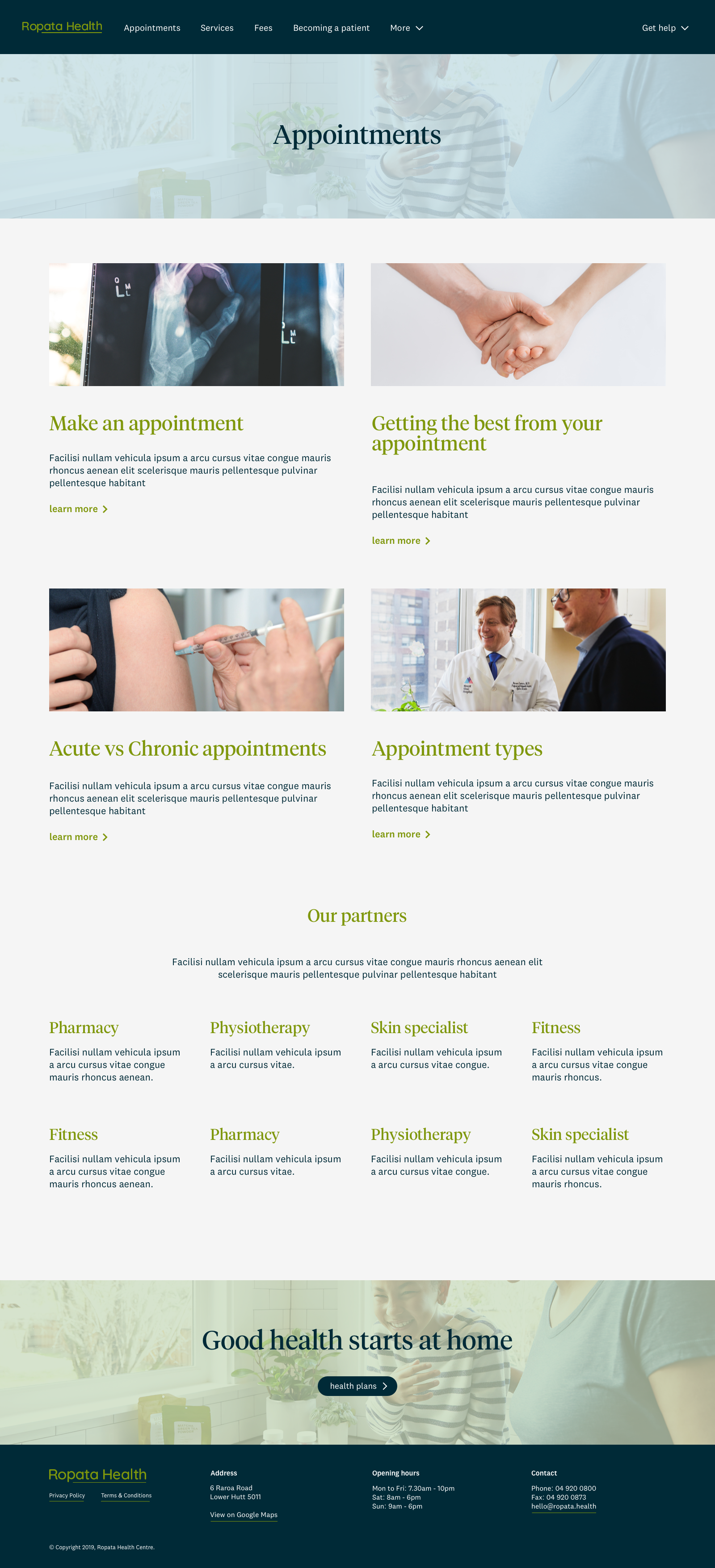 Ropata Health website — Parent page screen