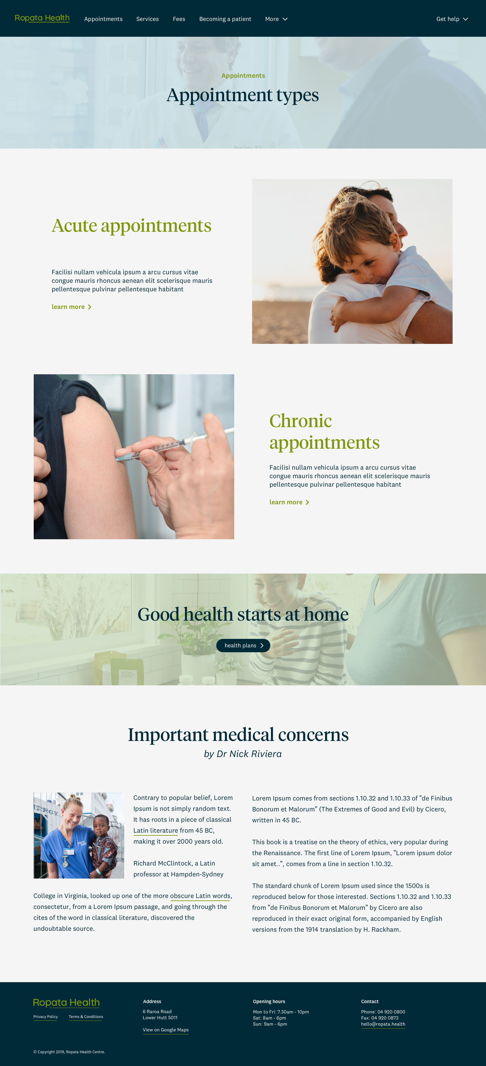 Ropata Health website — Child page screen